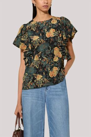 Ulla Johnson Lena Silk Flutter Sleeve Blouse In Nuit