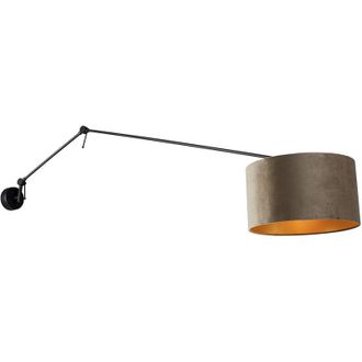 QAZQA Wall Light Black with Velvet Shade Taupe 35 cm Adjustable - Blitz