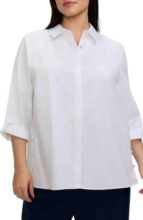 Foxcroft Beatrice Side Button Shirt in White at Nordstrom, Size 2X