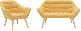 VENTE-UNIQUE.COM Conjunto sof&aacute; y sill&oacute;n fijo poli&eacute;ster 3 plazas mostaza 127x73cm