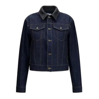 Bottega Veneta Jassen, Dames, Blauw, XS, Denim, Denim Jas met Intrecciato Kraag