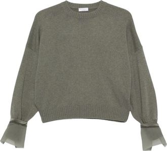 Brunello Cucinelli Kasjmier Trui met Monili - Dames - Ronde hals truien - Grijs - XS - Kasjmier - Truien & Vesten