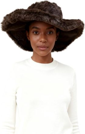 Lina & Lily Oversized Womens Winter Bucket Hat Faux Fur Wide Floppy Brim (Dark Brown)