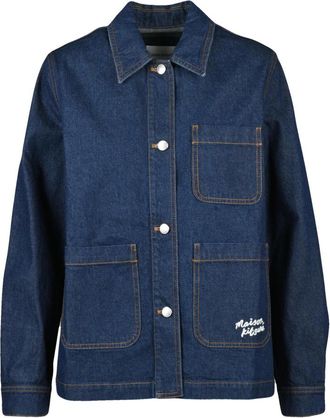 Maison Kitsun&eacute; Jassen, Dames, Blauw, M, Denim, Denim Jacket