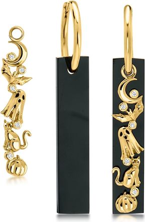 Ross-Simons Onyx and. White Topaz Halloween Interchangeable Drop Earrings in 18kt Gold Over Sterling