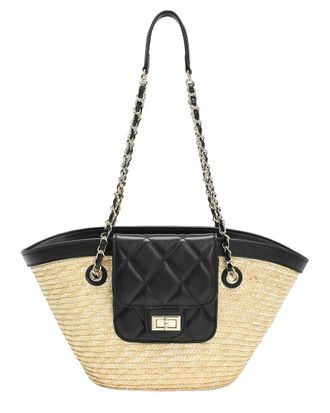 Tiffany & Fred Quilted Straw Tote With Chain