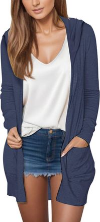 Generic Womens Casual Solid Color Pocket Long Sleeve Top Cardigan Jacket Cute Cardigan (Navy, XXL)