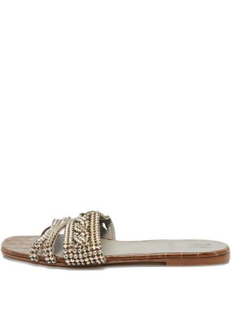 Gina Loren embossed crystal-embellished sandals - Brown