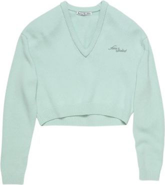 Acne Studios v-neck embroidery-logo sweatshirt - women - Yak/Wool - L - Green