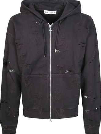 Our Legacy Rascal Distressed Drawstring Zip-Up Hoodie