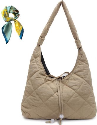 Generic Casual Commute Underarm Purse,Women Quilted Slouchy Bag,Padded Tote Hobo Shoulder Bags,Crosshatch Pattern Handbags (Khaki)