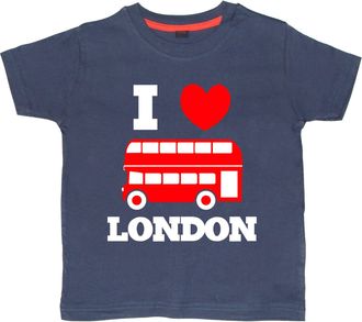 Edward Sinclair | 9-11 Years | Navy | Childrens T-Shirt | I Love London Bus with Text | with Red & | White Print