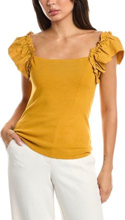 T Tahari Flutter Woven Sleeve Milano Pullover