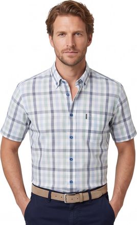 Giordano Overhemd Giordano groen blauw geruit met borstzak