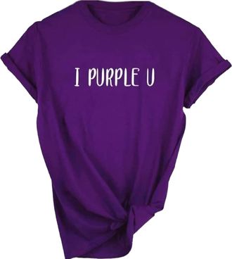 Generic Tshirts for B-TS Women Sleeve I Purple You Letter Printed T-Shirt with Cap Set Merchandise Korean for Kpop Merch, Purple, M