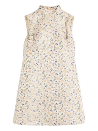 Valentino Garavani floral-jacquard mini dress - women - Polyester/Silk/Metallic Fibre/Acetate/Silk - 42 - Neutrals