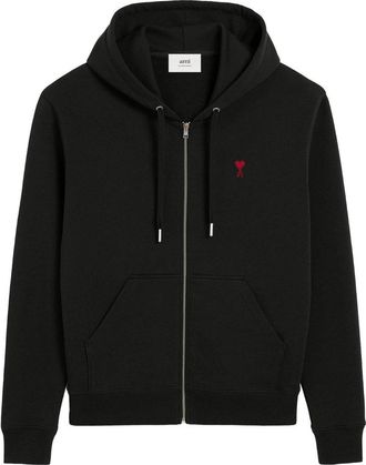Ami Zipped Hoodie With Red Ami de Coeur