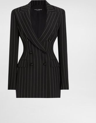 Dolce & Gabbana Double-breasted Pinstripe Wool Jacket - Woman Blazers Multicolor 42