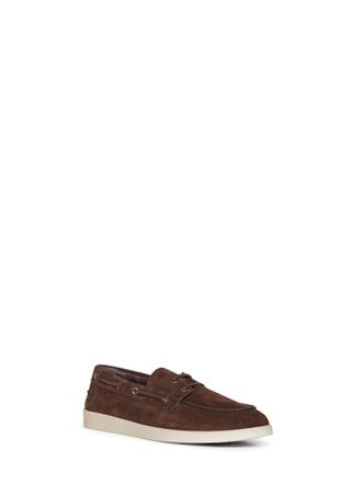 Prada Mens Dark Brown Suede Boat Shoes Calf Leather Lace-Up Flat