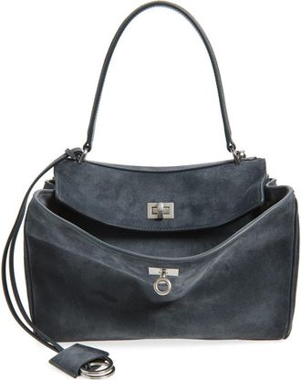 Balenciaga Rodeo Waxed Suede Top Handle Bag in Storm Grey at Nordstrom