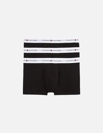 Tommy Hilfiger Mens 3-Pack Signature Cotton Boxer Trunks, Black w/ white waistbands - Size: 39/38/32
