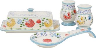 Gibson Home Anaya 5 Piece Hand Painted Stoneware Table Accessory Set
