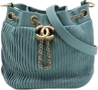 Chanel Pre-owned Pleated Bucket Bag - Dames - Vintage Tas - Blauw - ONE Size - Vintage