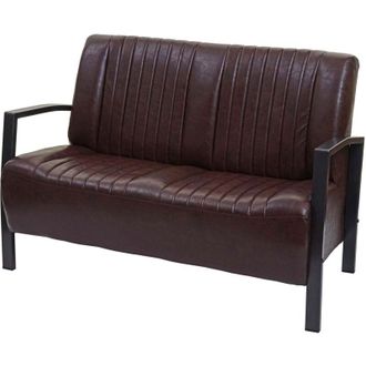 Hhg Non utilizzato] Divano due posti design industriale HHG 472 acciaio verniciato ecopelle marrone