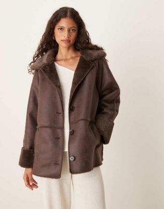 Pretty Lavish Cappotto aviatore marrone cioccolato