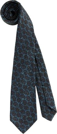 Kiton Accessoires, Heren, Blauw, ONE Size, Handgebreide stropdas met micro-patroon