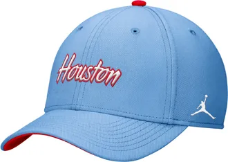 Nike Mens Houston Blue Out Rise Swoosh Jordan Brand Dri-FIT College Hat in Blue | C11405C982UNHO-LBL