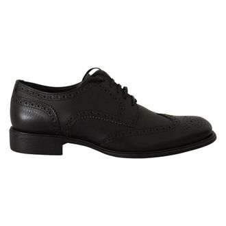 Dolce & Gabbana Elegante Zwarte Leren Wingtip Schoenen - Heren - Nette schoenen - Zwart - 39 EU - Leer - Schoenen
