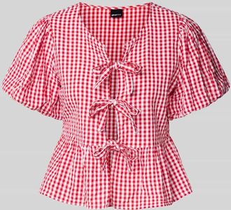 Gina Tricot Regular Fit Bluse mit Puffärmeln und Schnürung in Rot, Größe L