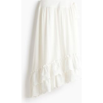 H&M Embroidered Frill-trimmed Skirt in White at Nordstrom, Size 10