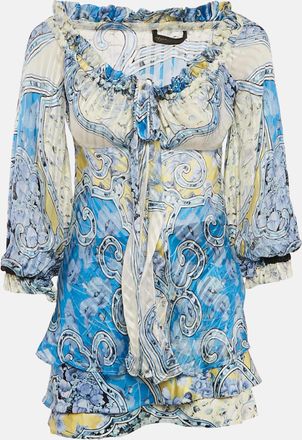 Roberto Cavalli Multicolor Printed Tie-Up Top And Skirt Set