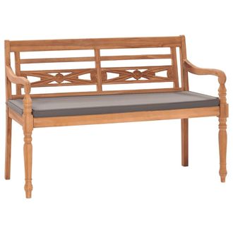 vidaXL Banco Batavia Madera Maciza De Teca Con Coj&iacute;n Gris Oscuro 120cm Vidaxl
