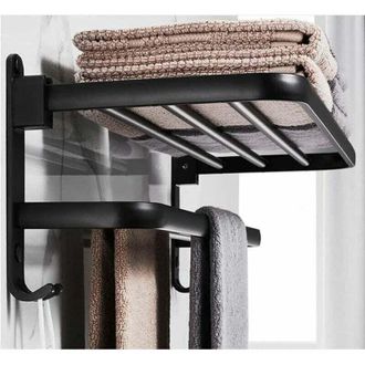 OEM Toallero De Ba&ntilde;o, Estante De Almacenamiento Plegable, Espacio De Aluminio, Soporte De Pared Para Toallas De Ba&ntilde;o (40 Cm, Negro)