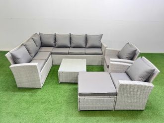 Fimous 9 Seater Corner Sofa Sets with Square Coffee Table Chair Big Footstool Light Grey Mixed