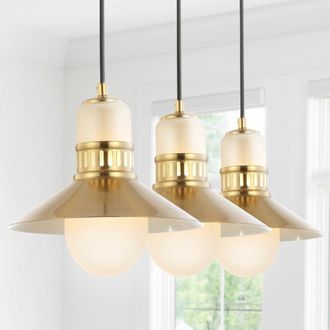 Jonathan Y Designs Colin 3-Light 35 Adjustable Iron/Glass Retro Hurricane Triple Linear LED Pendant