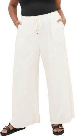 City Chic Holly Wide Leg Linen Blend Drawstring Pants in Ivory at Nordstrom, Size Xxxs