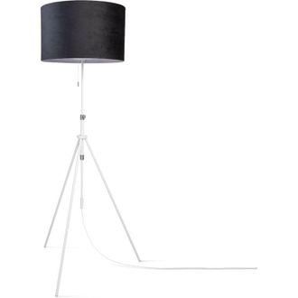 Paco Home Paco Home L&aacute;mpara De Suspensi&oacute;n L&aacute;mpara De Pie Tr&iacute;pode Sal&oacute;n Pantalla Terciopelo Monocolor E27 Negro Blanco (&oslash;45.5 Cm), L&aacute;mpara De Pie Tipo 2 - Blanco