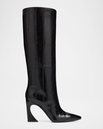 Fendi 95mm Eel Leather Curved Heel Knee-High Boots