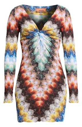 Missoni Lace Motif Lam&eacute; Long Sleeve Body-Con Minidress in Multicolor On Black Base at Nordstrom, Size 12 Us