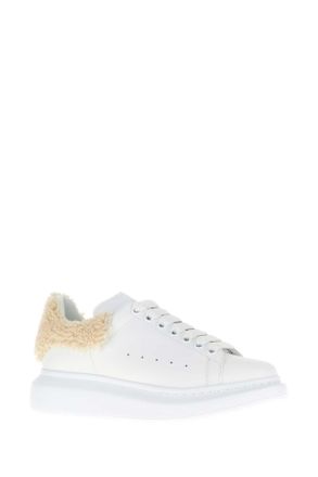 Alexander McQueen Leather with Shearling Heel Sneaker - White
