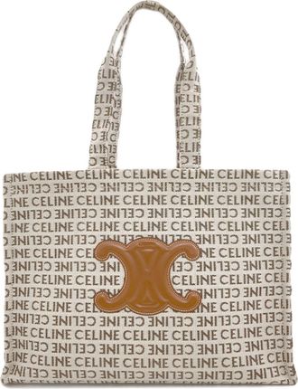Celine Brown White Canvas Tote Bag (Pre-Owned)
