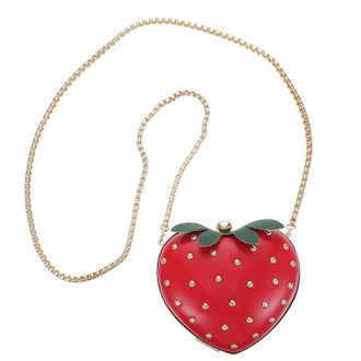 UPKOCH Strawberry Shape Shoulder Bag Red Chain Crossbody Purse Cute Fruit Weave Clutch Handbag for Women Beach Vacation and Casual Use