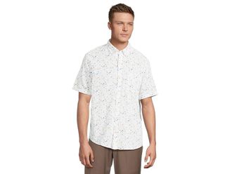 Johnston & Murphy Short Sleeve Floral Print Linen Shirt Mens Jacket White : 3XL, Cotton/Linen