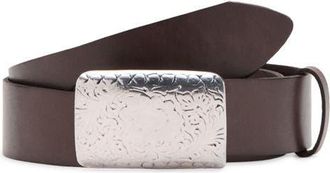 Mango Engraved Buckle Leather Belt in Chocolate at Nordstrom, Size Medium