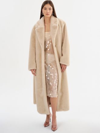 LaMarque Darelle faux-fur long belted overcoat