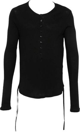 Ann Demeulemeester Tops, Heren, Zwart, S, Katoen, Bori Creponette Rib Fitted Serafino Knit Top